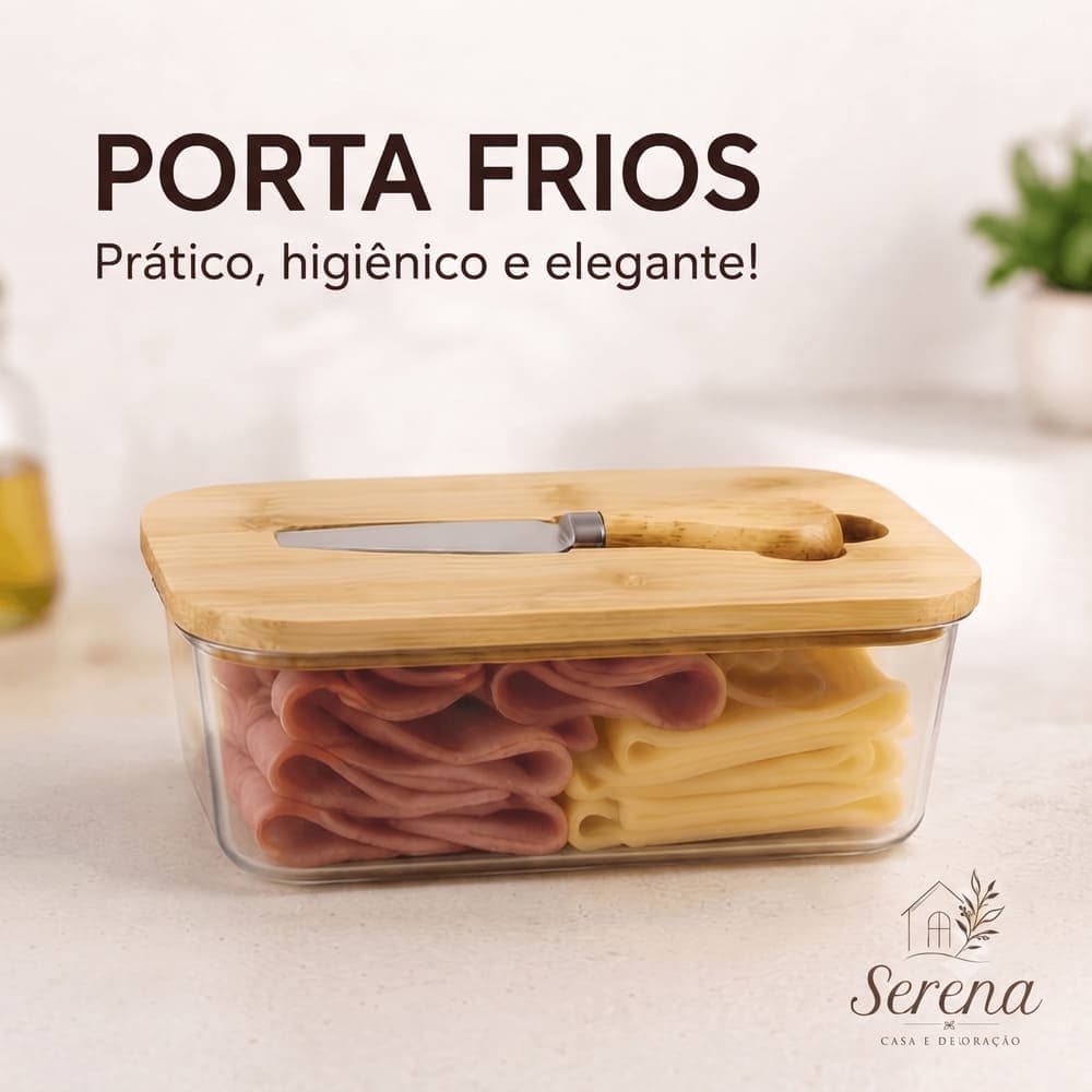 Porta-Frios com Tampa e Faca para Queijo Presunto Manteiga