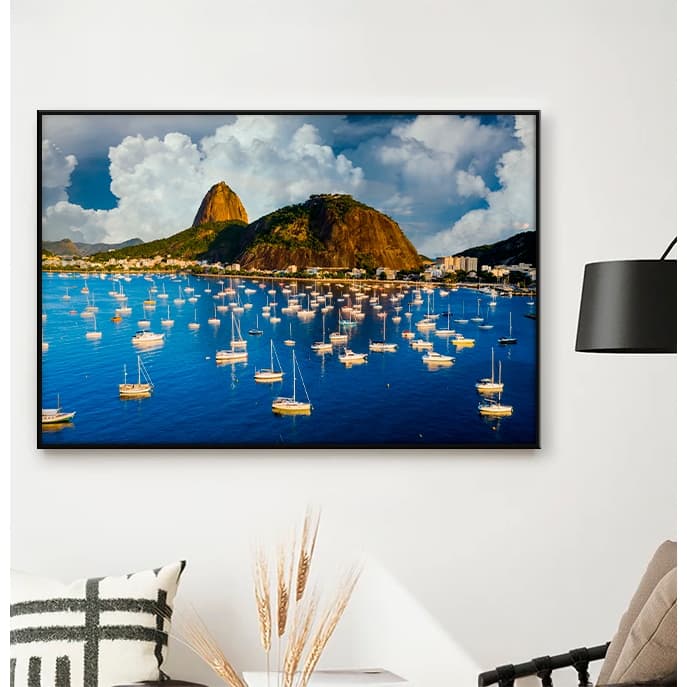 Quadro sem Vidro Paisagem Pão de Açúcar com Barcos Corcovado Rio de Janeiro Quadro Decorativo