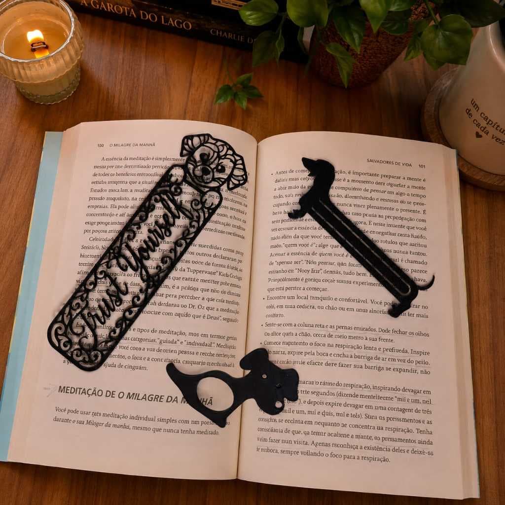 Kit Leitura 3 Peças Marca Página Cachorrinho Apoio de Dedo Porta Página Livro Presente Leitor de dog