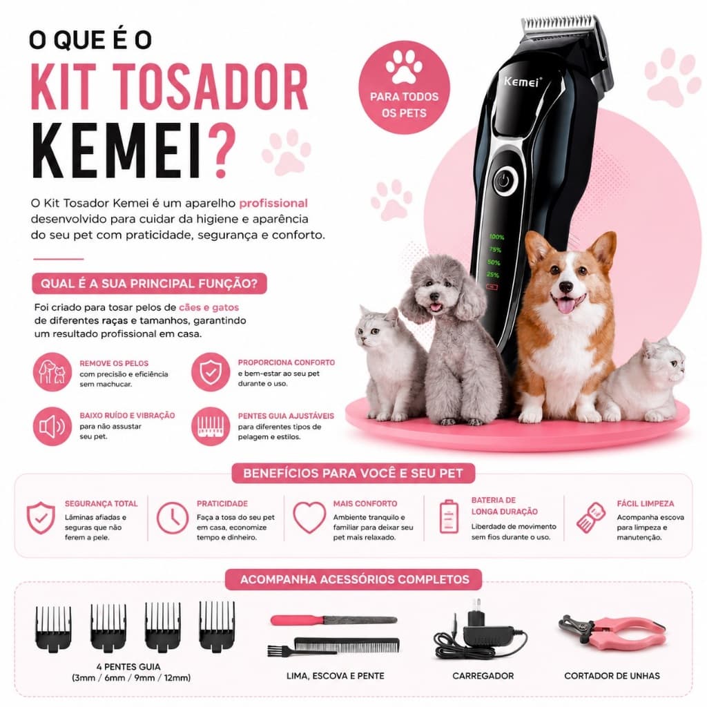 MáquinaParaTosar Cachorro ProfissionalPet De Corte Cabelo kemei km 1991 Aparadordepelos de Cachorro Promoção