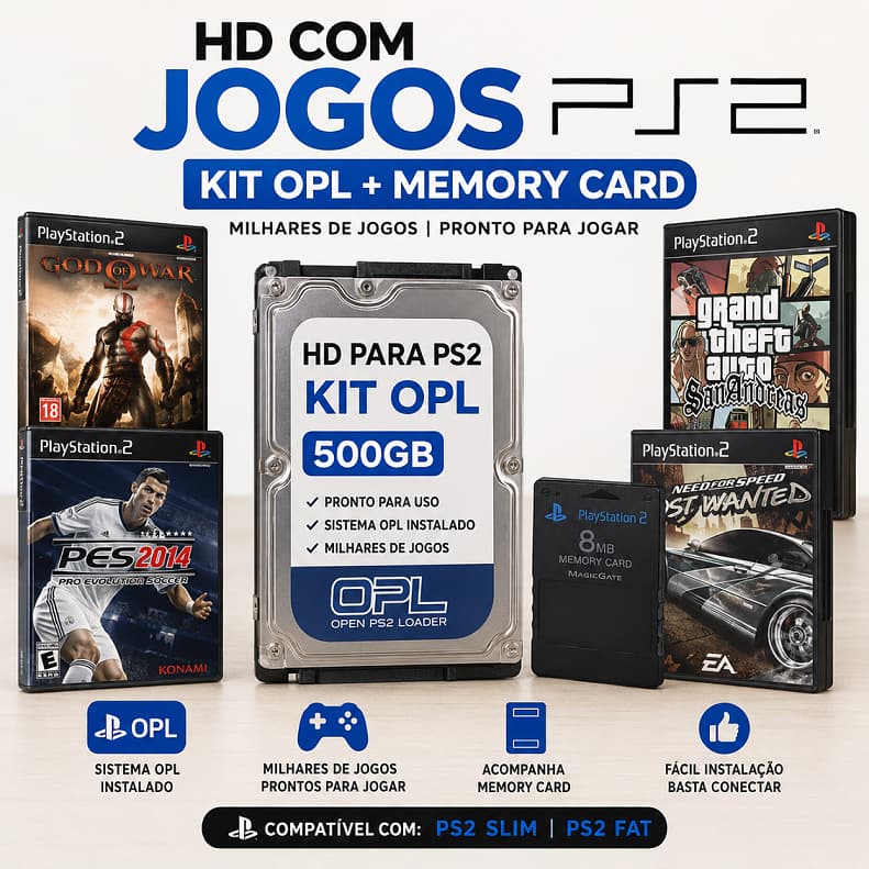 HD KIT OPL PARA PS2 BLOQUEADO E DESBLOQUEADO COM 100 JOGOS.