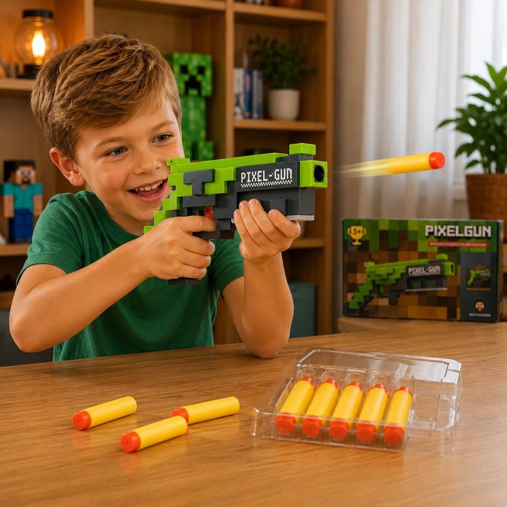 Lançador De Dardos De Espuma Pistola Verde 5 Tiros Brinquedo Infantil