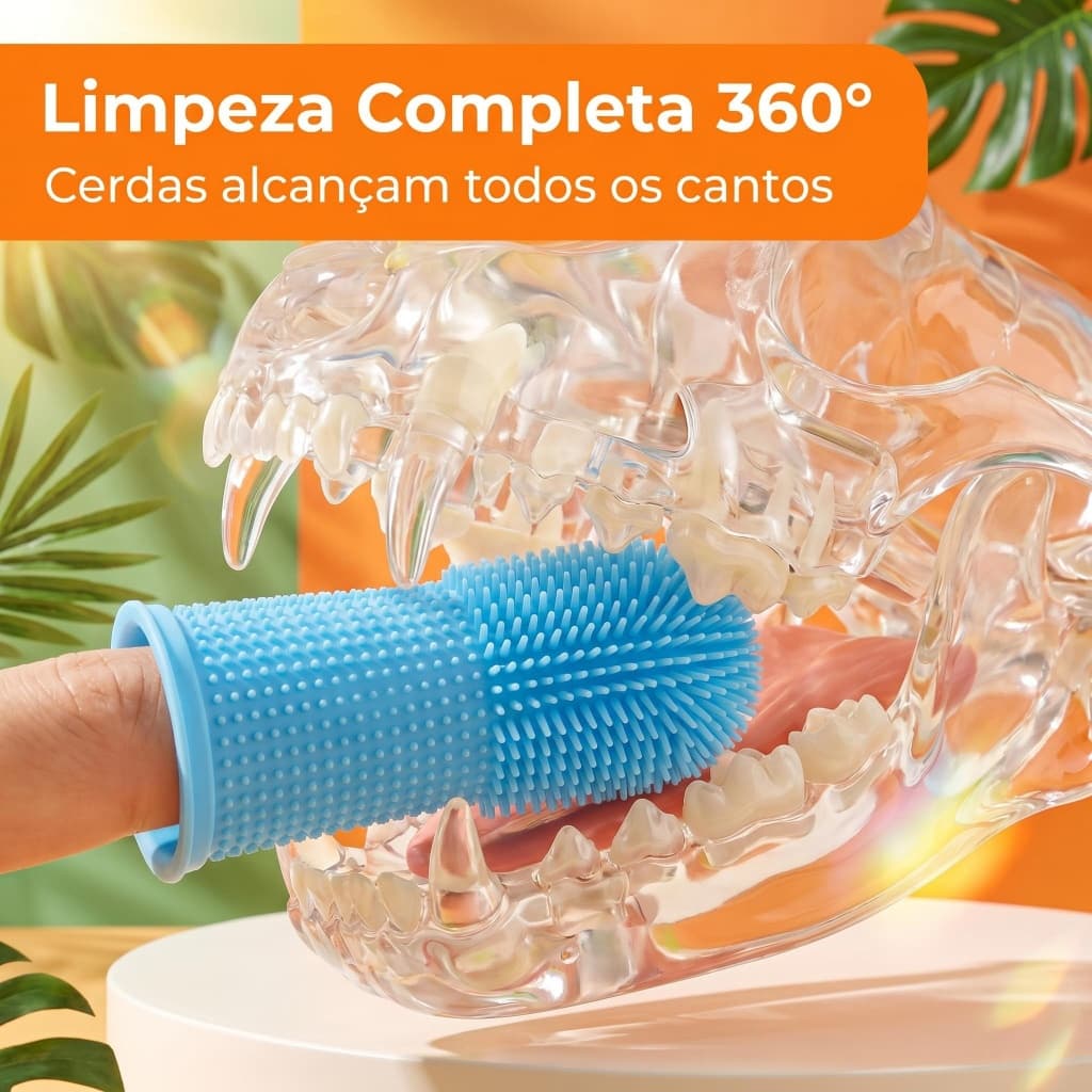 Escova Dedal Silicone Para Limpeza Dental de Cães e Gatos