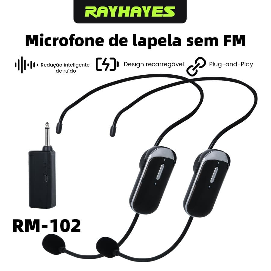 Microfone Headset Sem Fio Duplo Recarregável para Caixa de Som Igreja Aula Palestra RM-102