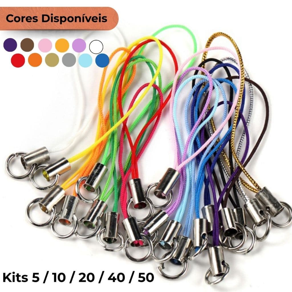 Kit Cordinha Capa Celular Chaveiro Phone Strap | Artesanato DIY | Argola sem Fecho | Peças para Personalização