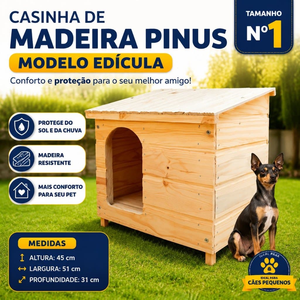 Casinha de Madeira Para Cachorro N1 Pinus Casa Pequena Edicula Resistente