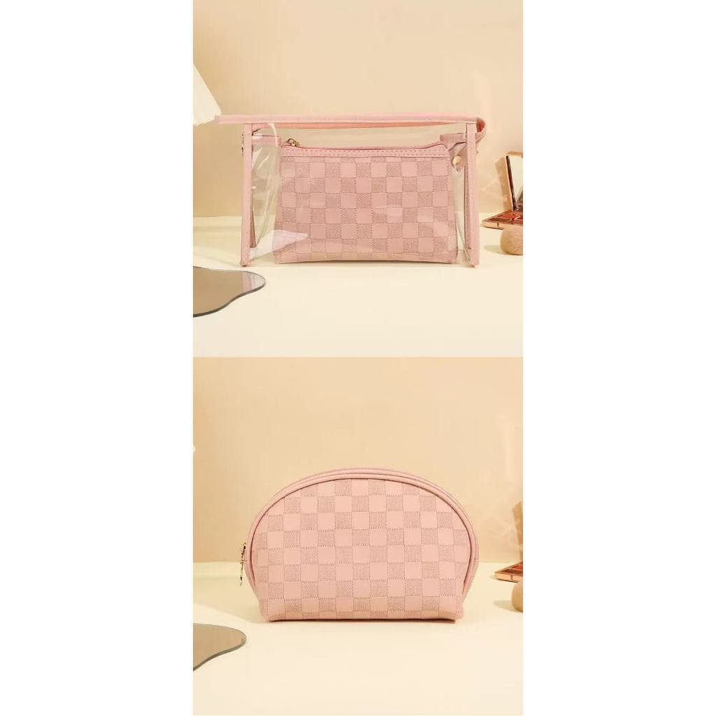Kit 3 Bolsas Necessaire Maquiagem Cosméticos Organizador PVC Transparente Impermeável para Viagens e Uso Diário Tamanhos