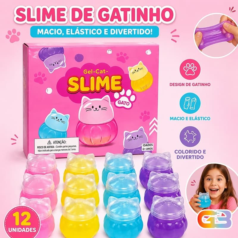 Slime de Gatinho 12 Unidade Macio Elástico Divertido para Crianças Presente Aniversário Kit Slime Fofinho Colorido 4700
