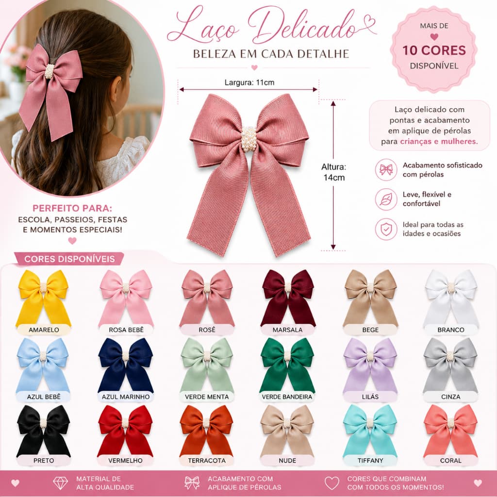 Laço tendência de pontas com aplique de pérolas para cabelos de crianças. Infantil/adulto no bico de pato.