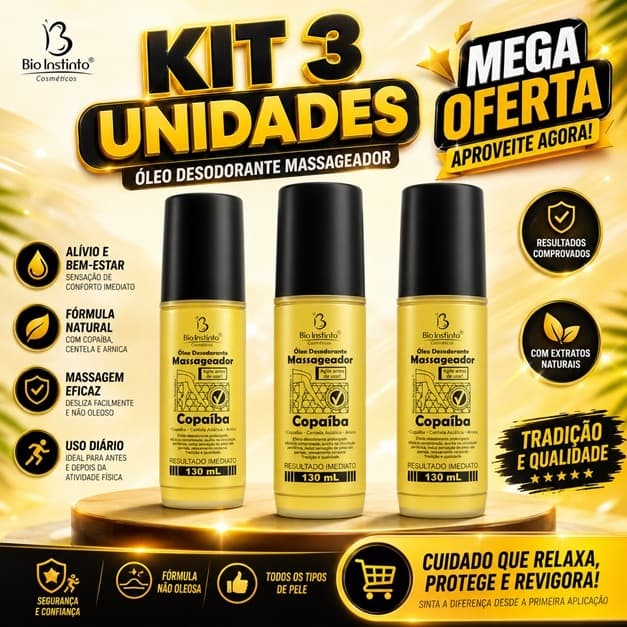 Kit 3 unid Óleo Massageador Copaíba 130ml Bio Instinto