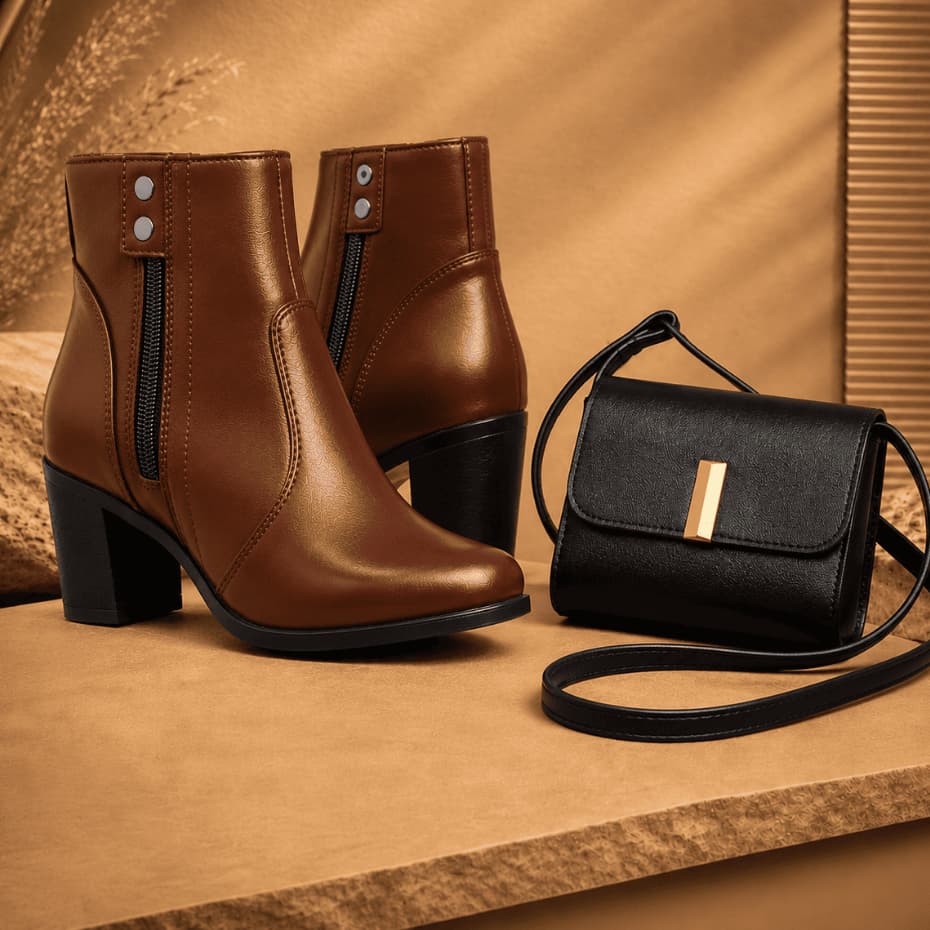 Botinha Cano Curto Zípper Bota Salto + Bolsa Baladinha Preta Conforto Inverno Promoção
