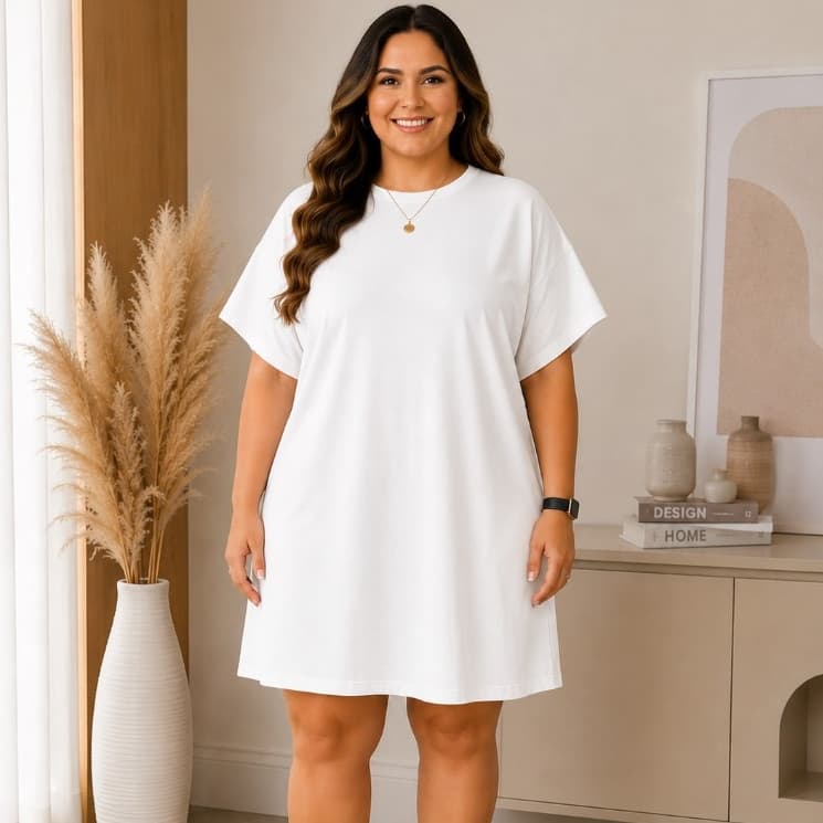 Vestido Plus Size Feminino Básico Confortável e Versátil Camisetão T Shirt Vestido Curto Soltinho Algodão
