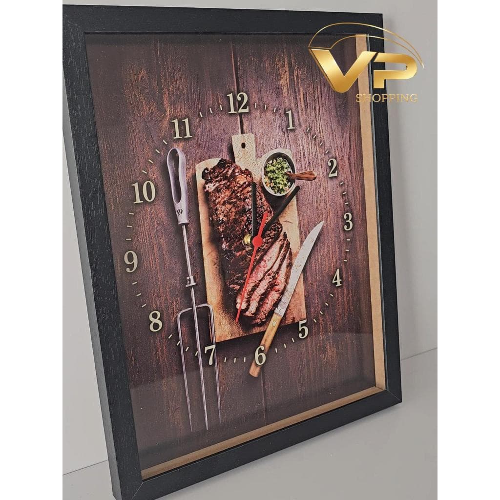 Relógio de Parede 30x40cm com Moldura Preta Caixa Alta e Acrílico Design Elegante para área de Churrasco e Lazer