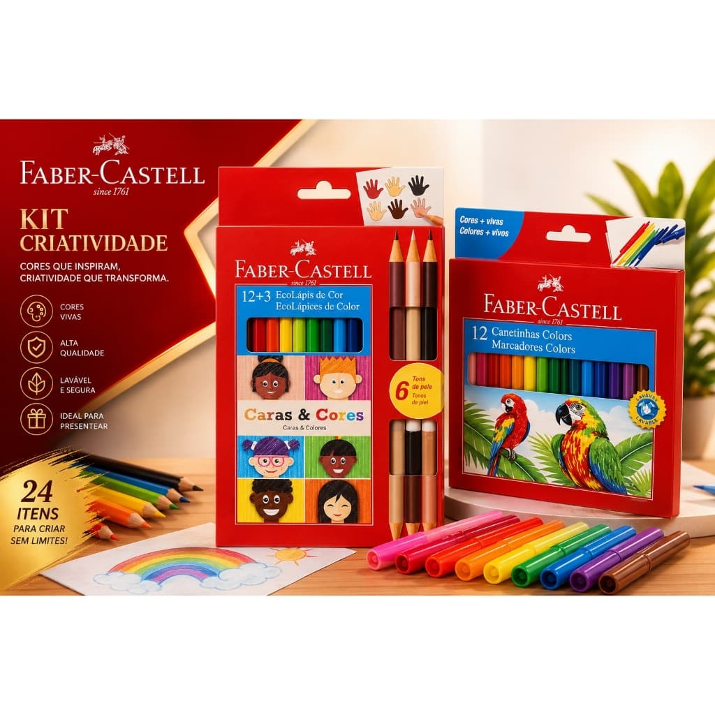 Kit Lápis de cor caras e cores + Canetinha Hidrografica