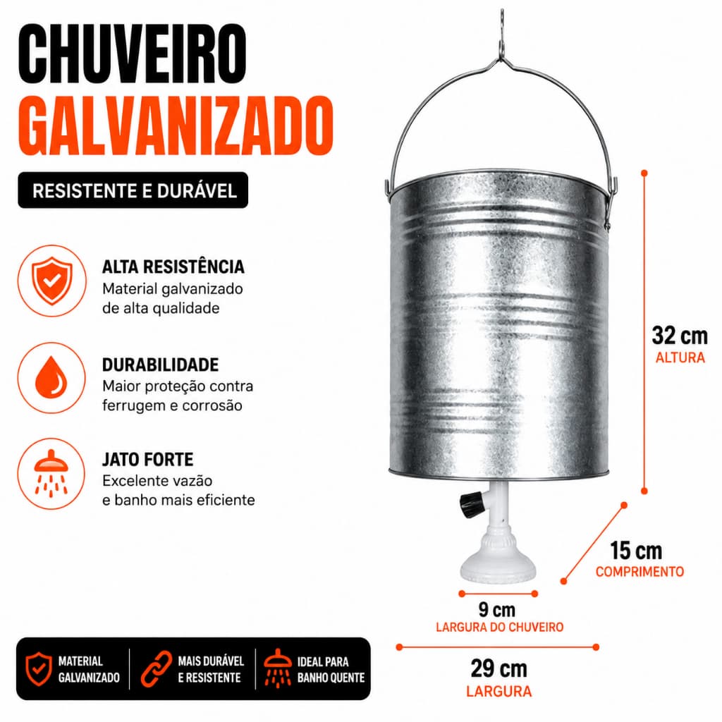 Chuveiro Balde Galvanizado 20 litros