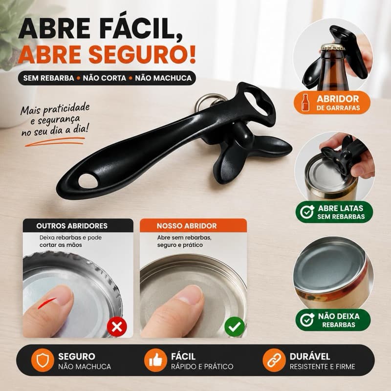 Abridor de Latas Sem Rebarbas e Abridor de Garrafas