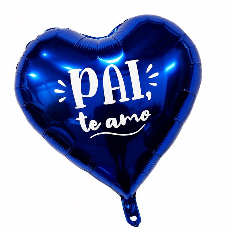 Kit 5~20 Balão Metalizado Coração Azul Feliz Dia Dos Pais Com Frases Pai te amo 22cm