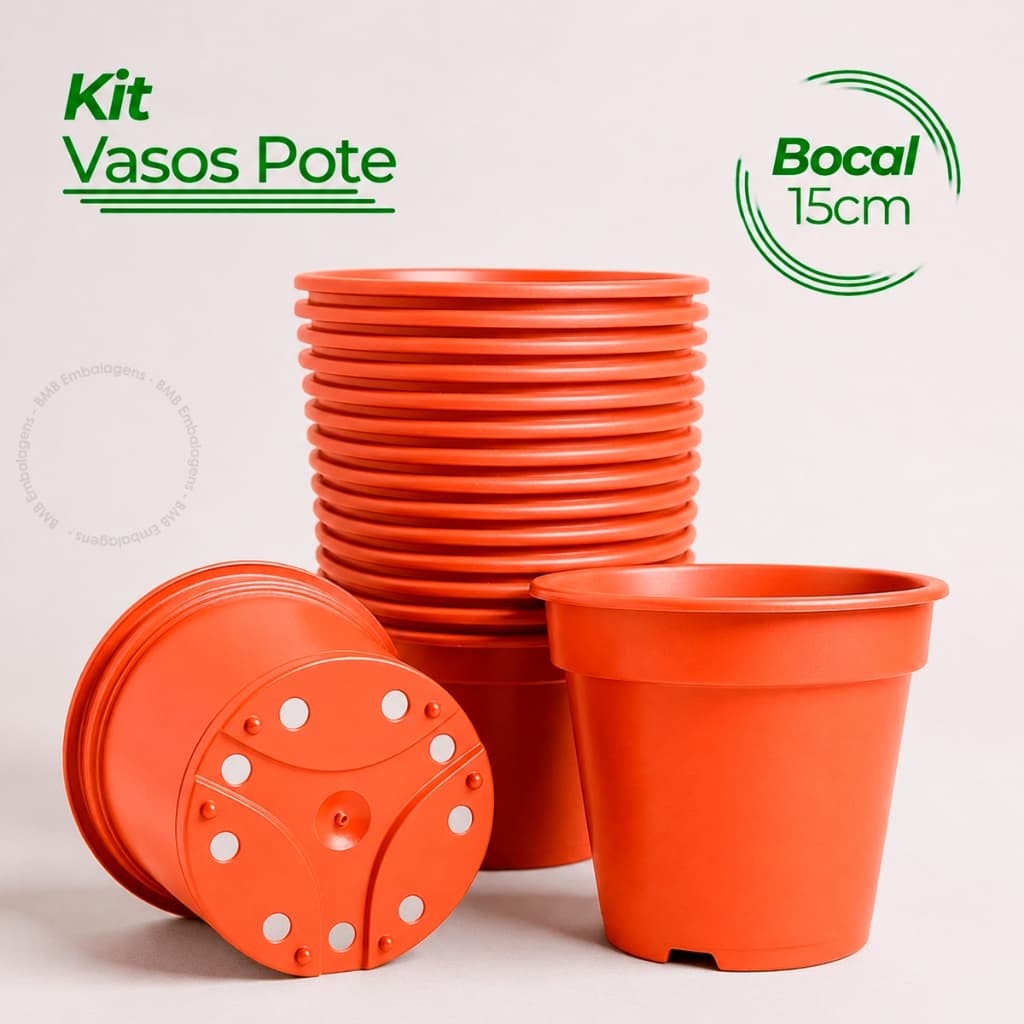 Kit Vaso Pote 15cm Redondo Plástico Terracota Muda Plantas Flores Ervas Suculentas Reforçado
