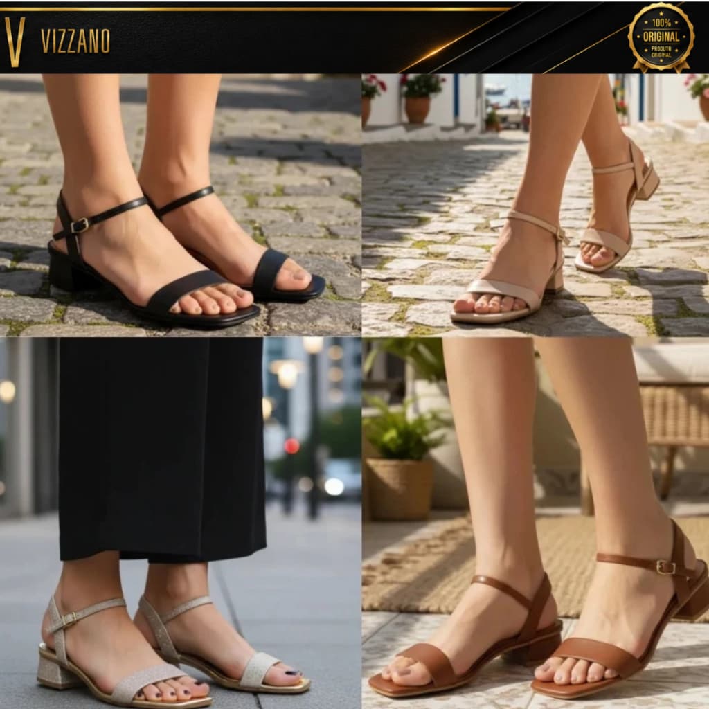 Sandália Feminina Vizzano Salto Casual Bloco Grosso Baixo Fivela 6454111 Original