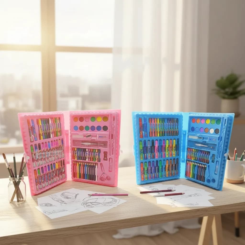 Estojo Maleta 98 Peças Pintura Aquarela Canetinhas Lápis Escolar Completo Desenhos Colorir Envio Rápido