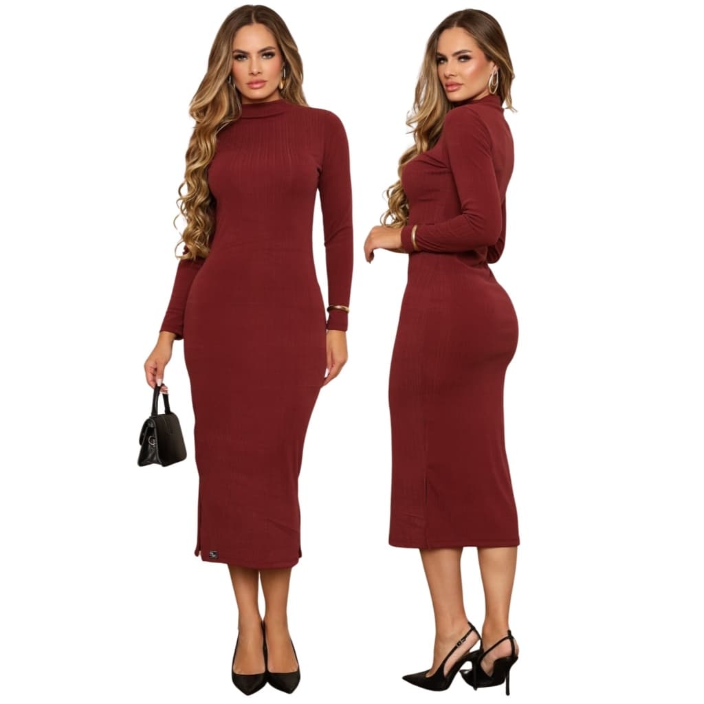 Vestido Gestante Longo Feminino Manga Comprida Canelado Inverno