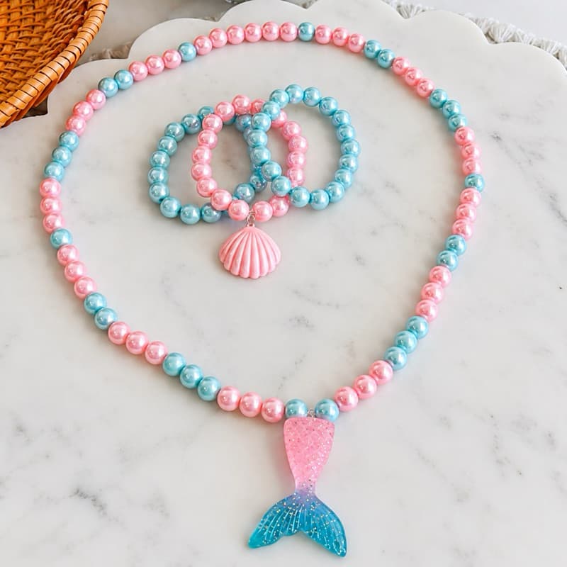 kit Colar e Pulseiras Infantil Sereia Kit Sereia Colar e Pulseiras Menina Sereia