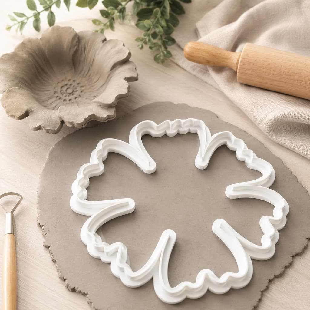 Molde Cortador de Argila Flor Papoula para Criar Tigela de Cerâmica Artesanal Ferramenta Ceramista