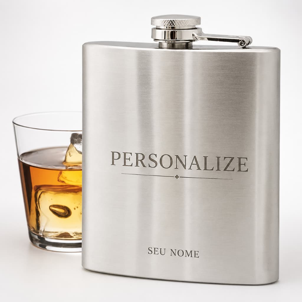 Cantil de Bolso Personalizado 270ml Porta Bebida em Aço Inox Whiskeira Rum Vodka