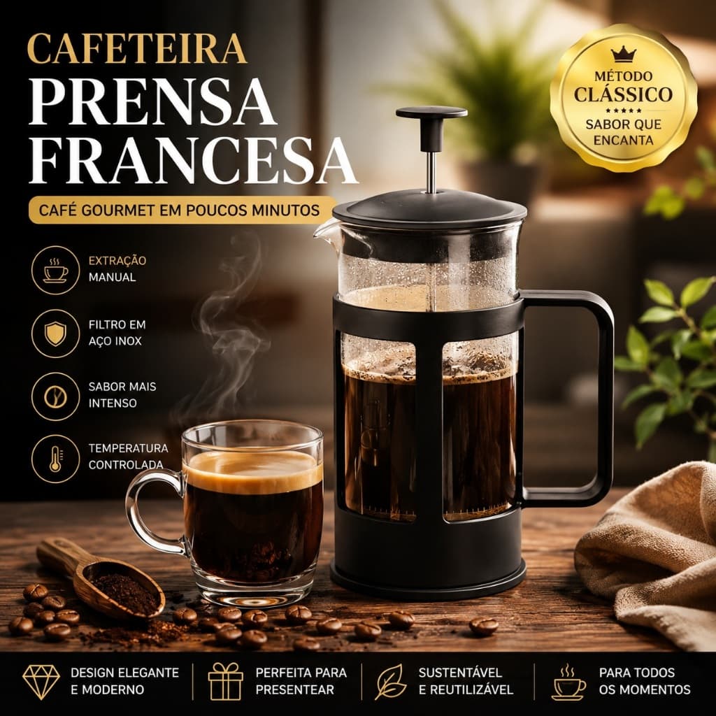 Cafeteira Francesa Vidro Resistente 300ml Prensa Francesa Café Gourmet Qualidade Barista Premium