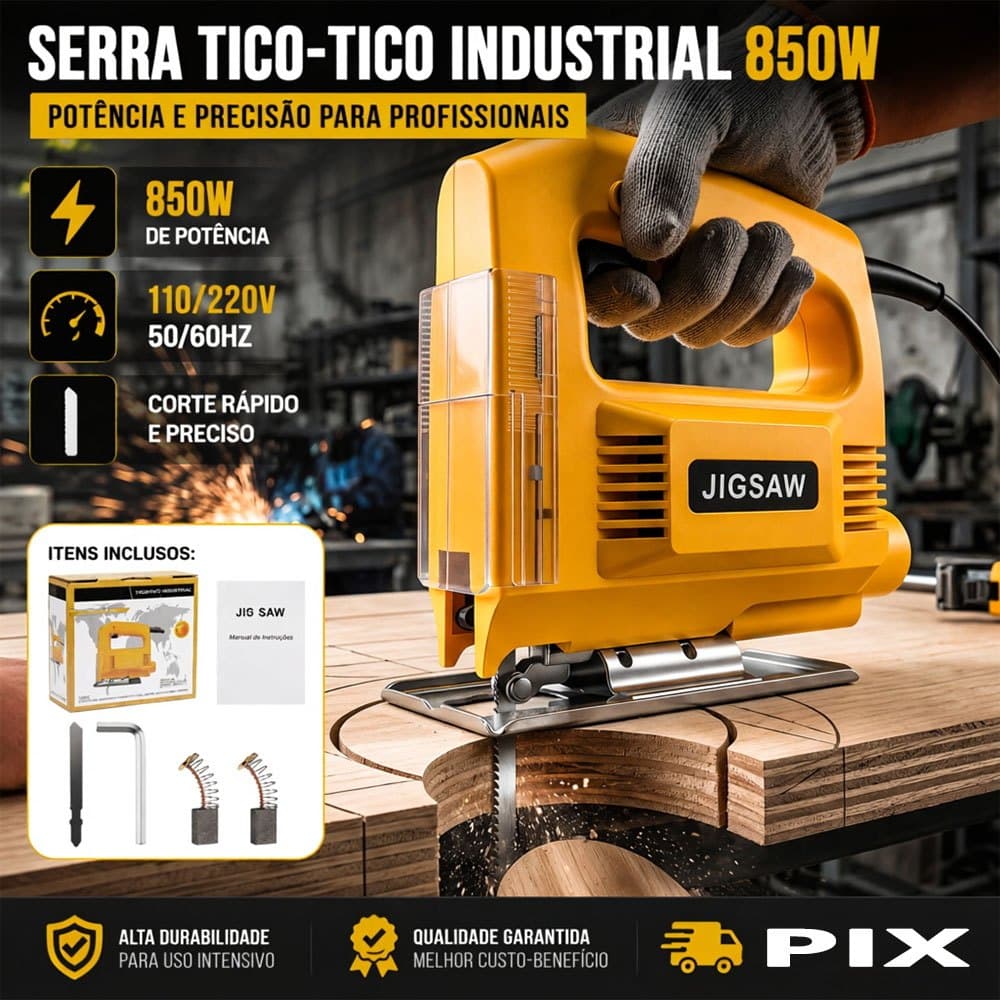 Serra Tico-Tico Elétrica Profissional com Lâmina, Ferramenta de Corte Multifuncional para Madeira e Aço 110-127V/220V