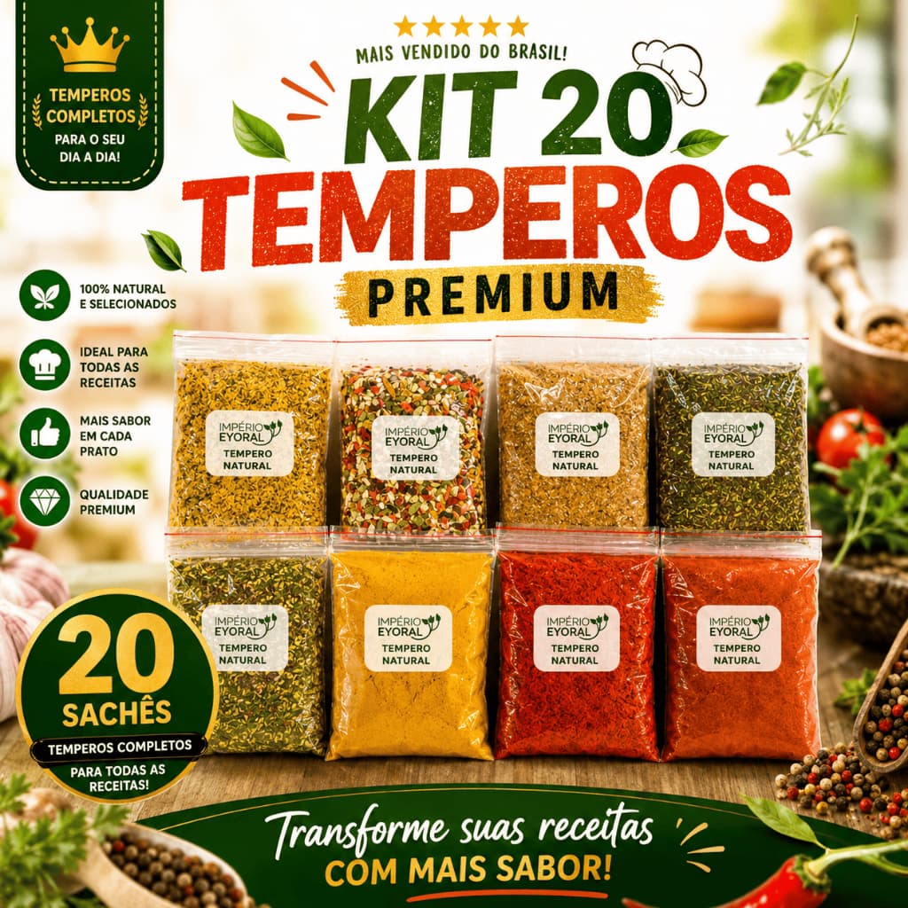 KIT 20 TEMPEROS E CONDIMENTOS NATURAIS SEM CONSERVANTES (30G CADA)
