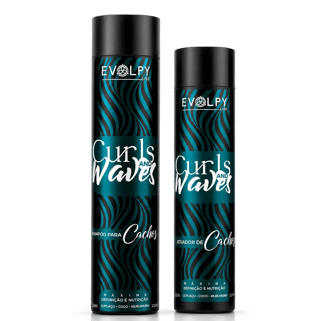 KIT SHAMPOO E ATIVADOR PARA CACHOS | CURLS AND WAVES - EVOLPY LISS | SEM SULFATO E ANTIFRIZZ