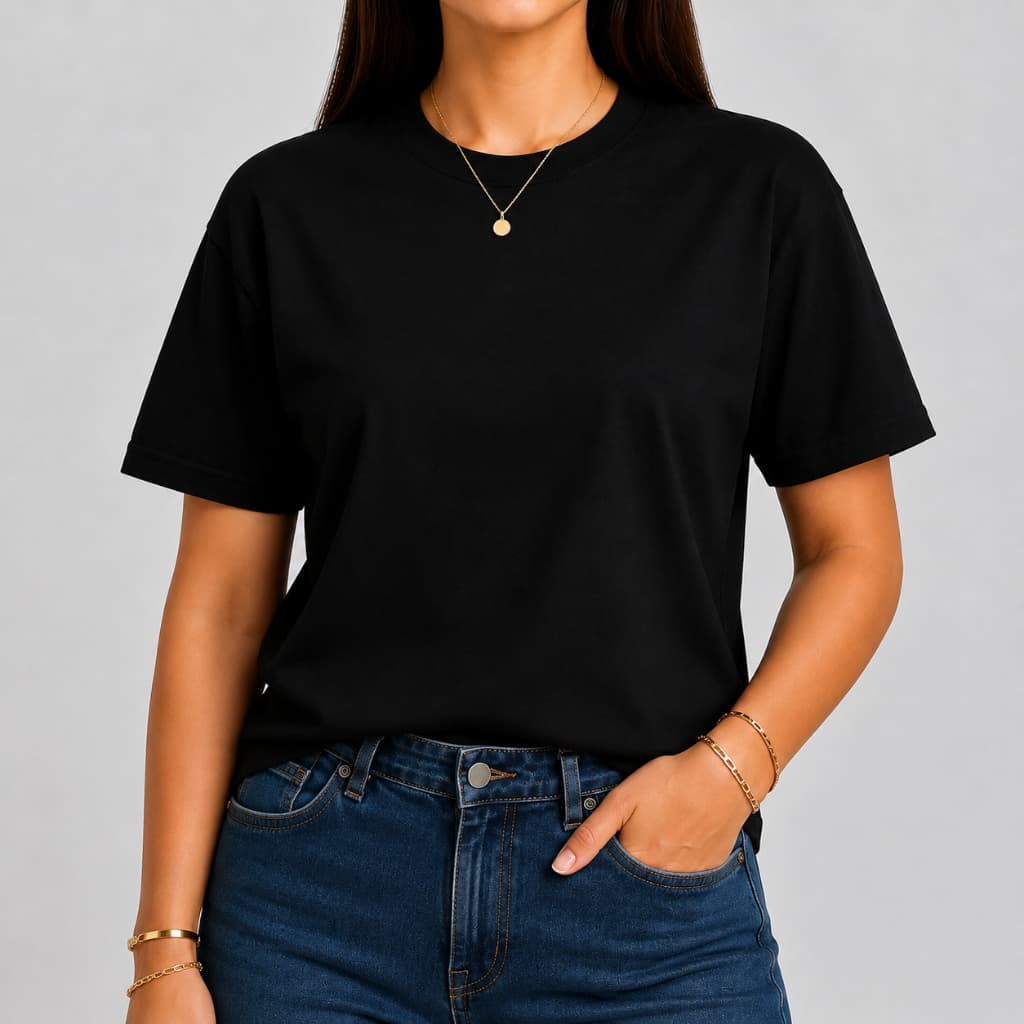 Camiseta Preta Feminina Lisa Premium 100%  Algodão Confortável Moda Urbana dia a dia
