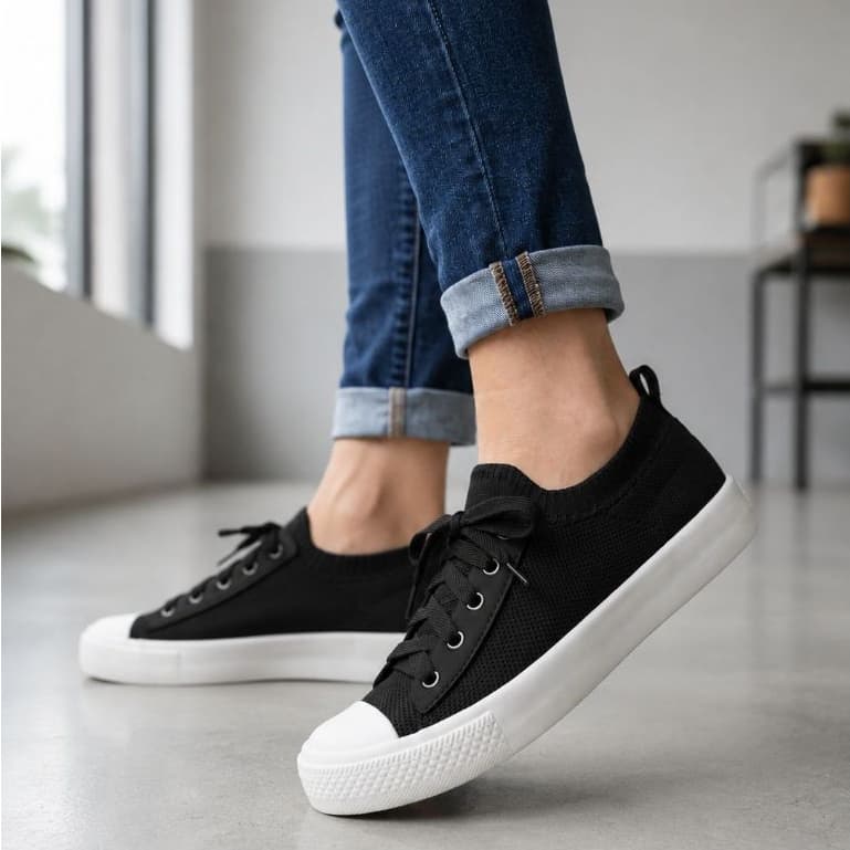 Tênis Meia Casual Feminino Confortável Calce Fácil Preto