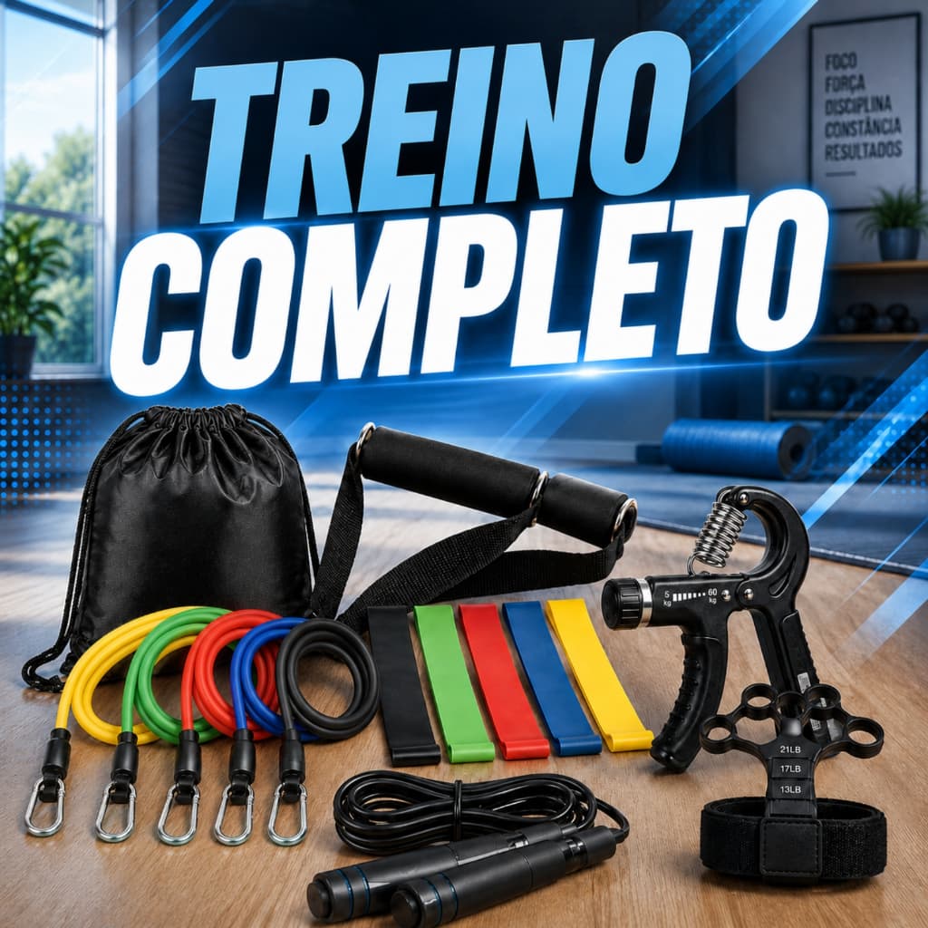 Kit Completo Musculação Casa Elástico Extensor Miniband Corda de Pular Hand Grip Exercitador Dedos