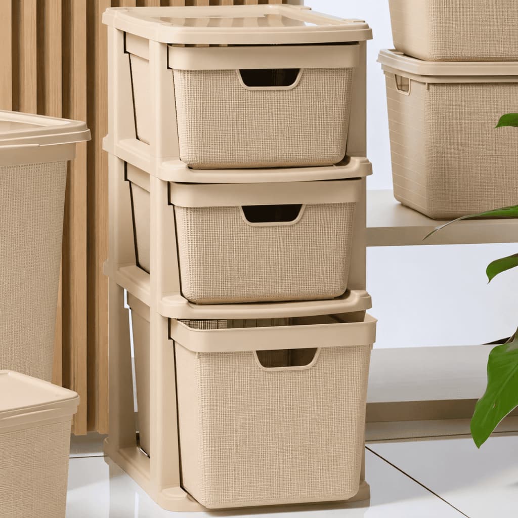 Gaveteiro Organizador De Chão 15 L 22 L Bege Multiuso Plástico 3 Gavetas Modulares Banheiro Quarto