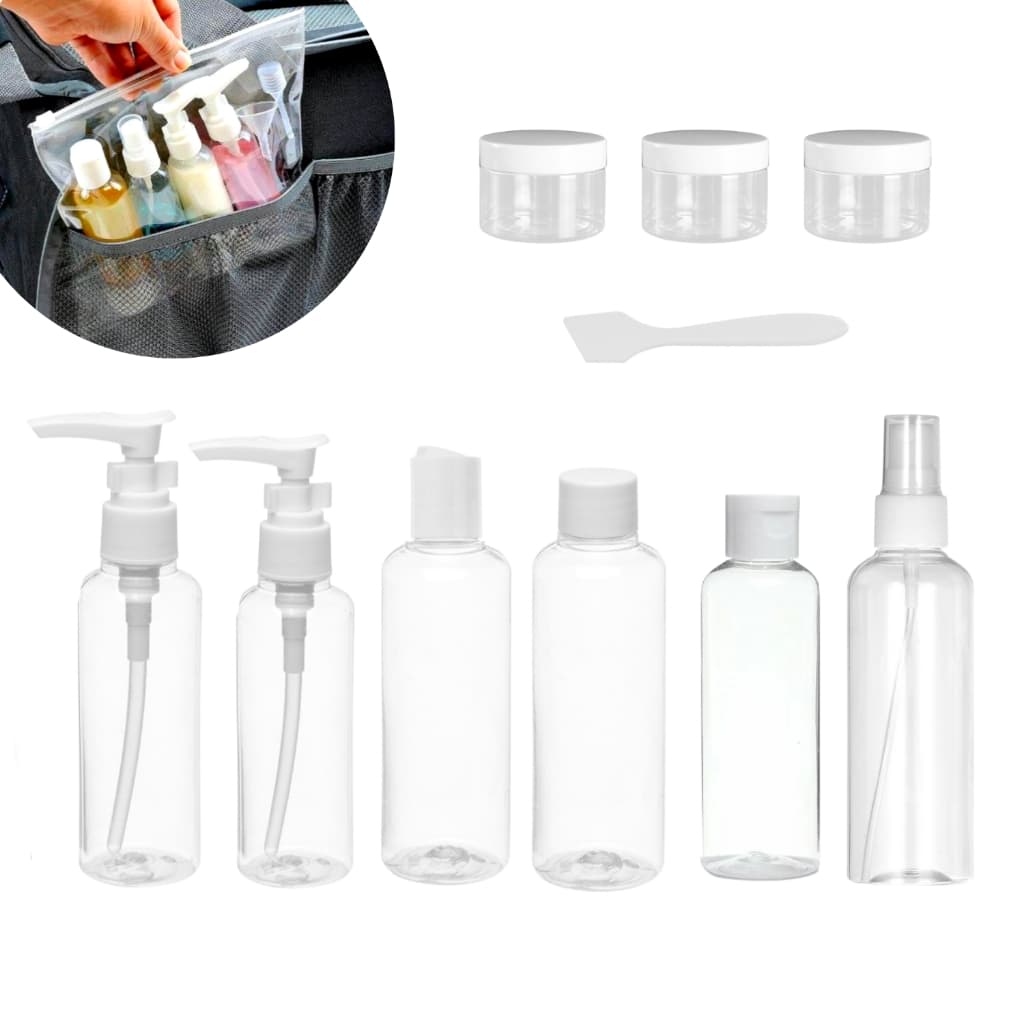 Kit 9 Frascos De Viagem Multiuso Organizador Porta Shampoo Creme Gel Condicionador