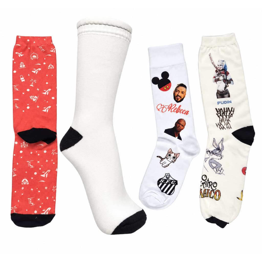 12 Pares de Meias Adulto Cano Longo Masculino Feminino Sublimação