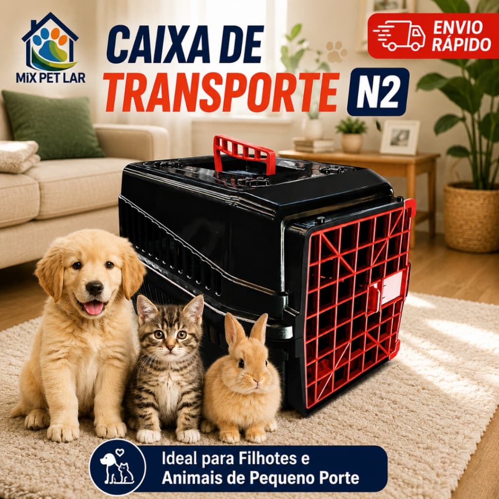 CAIXA DE TRANSPORTE PET Nº2 PARA CACHORROS PEQUENOS FILHOTES GATOS MECPET