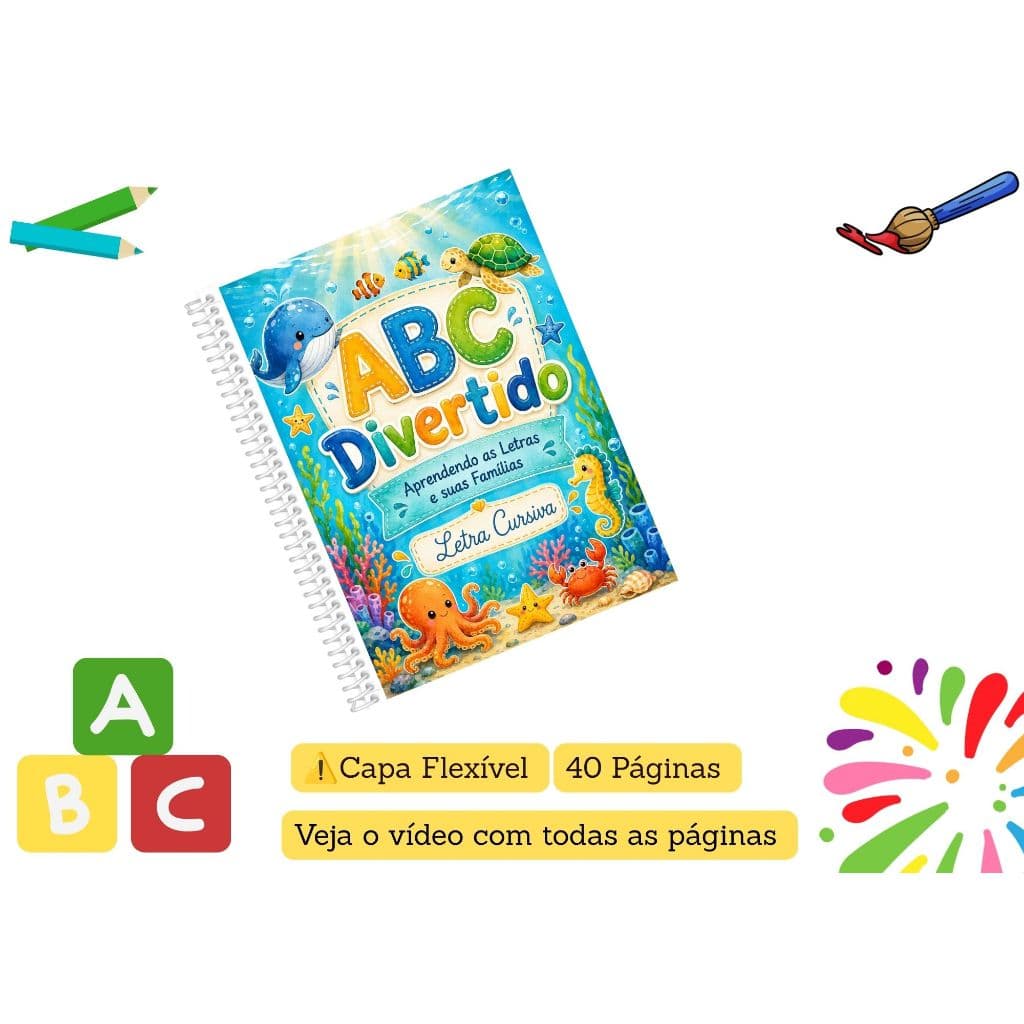 Apostila de Alfabetização| Abc Divertido |Letra Cursiva |Caligrafia Infantil Coord. Motora | 40 Páginas | Tam.A4 | #31
