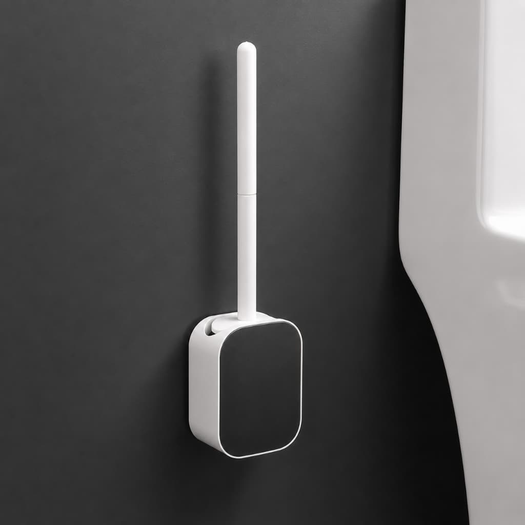 Escova Sanitária Silicone com Suporte Adesivo Parede ou Piso Preto e Branco