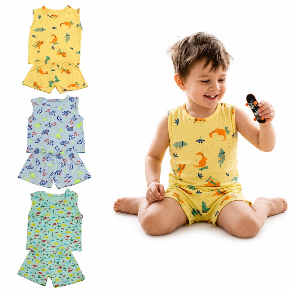 Kit 05 Pijama Regata Masculino Infantil Menino 02 Ao 16 100% Algodão Verão Confortável Dormir