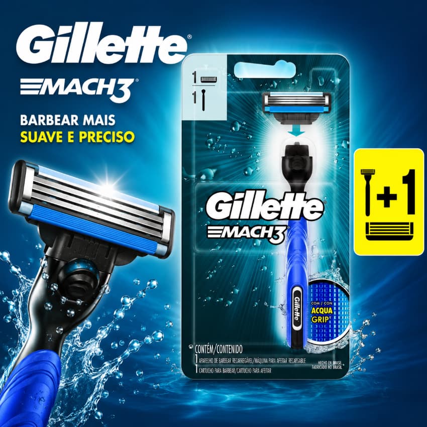 Aparelho de Barbear Gillette Mach3 Aqua Grip  Barbear Suave e Preciso