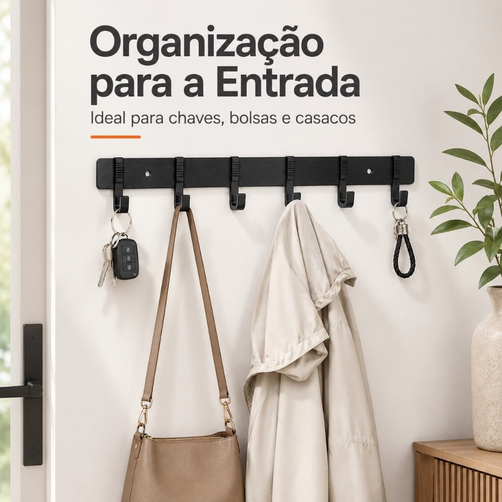 Gancho Decorativo Industrial Preto Sem Furar Apartamento Aluguel Organizador de Parede Multiuso