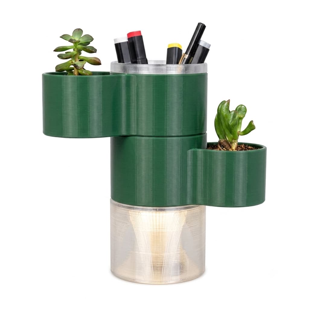 Luminária Led de Mesa Multifuncional Organizador Porta-Objetos Plantas Suculentas