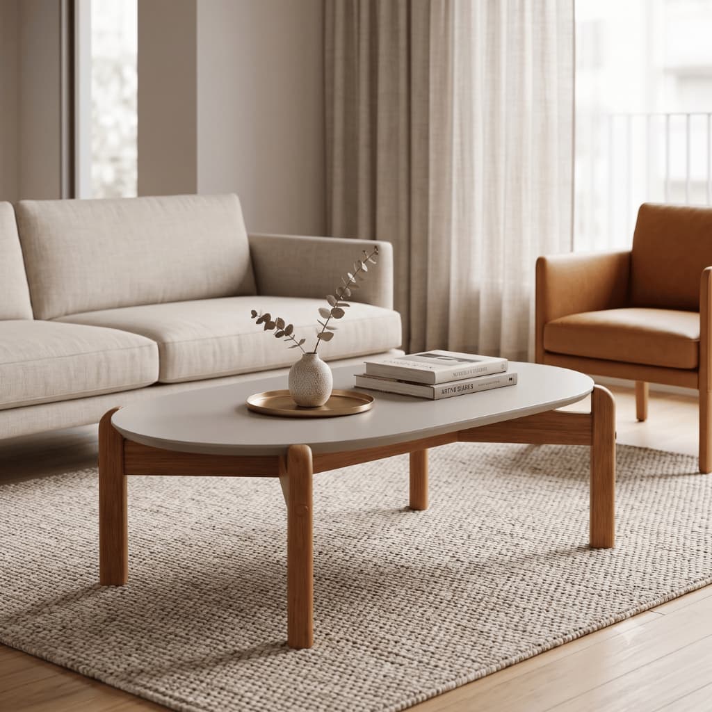 Mesa De Centro Lizz Oblonga Madeira Maciça Sala TV Apartamento Design Moderno Compacta Ideal