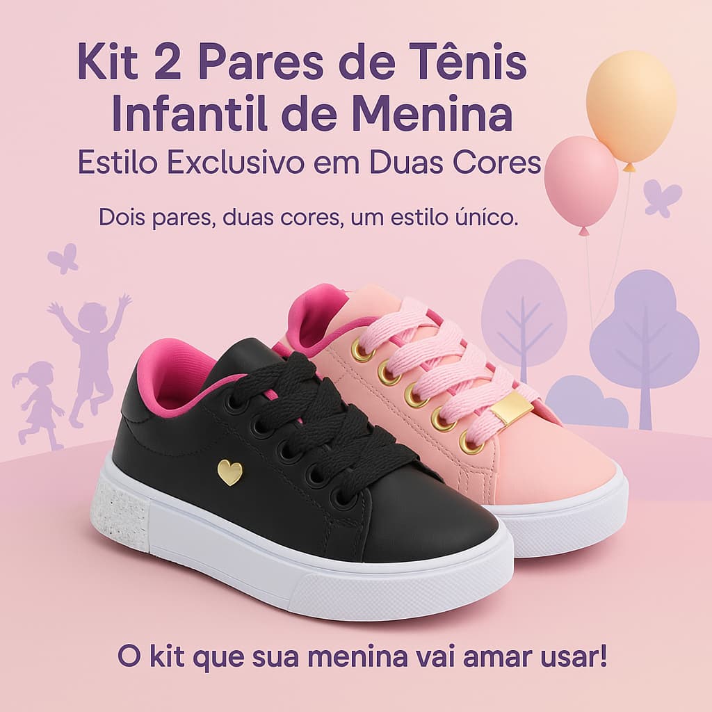 2 Pares Tênis Infantil Feminino Conforto e Estilo Escolar Leves do 25 ao 36