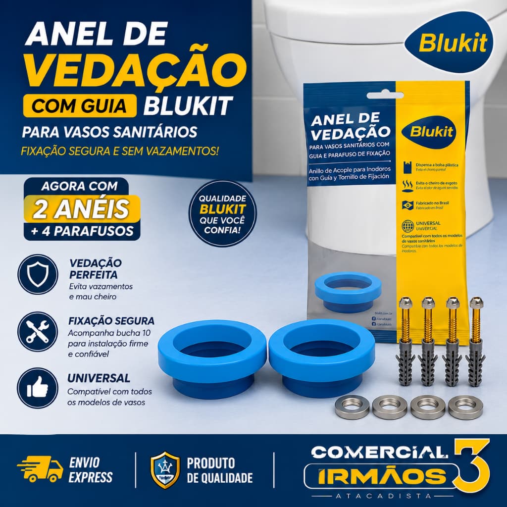 Anel De Vedação para Vaso Sanitário + 2 Parafusos C/ Bucha 10 Blukit