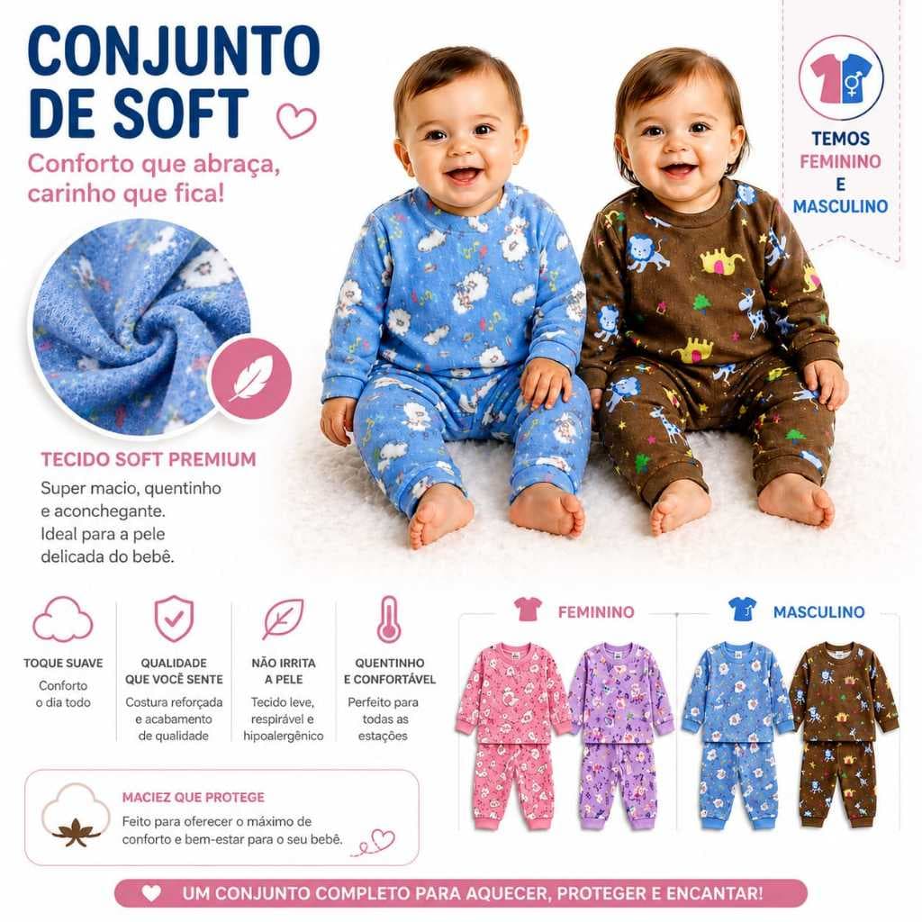Conjunto pijama soft para bebê fechado