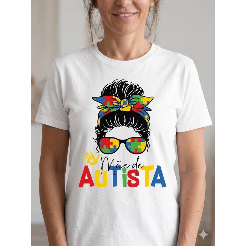 Camiseta Mãe de Autista Estampa Colorida Quebra-Cabeça Autismo Feminina